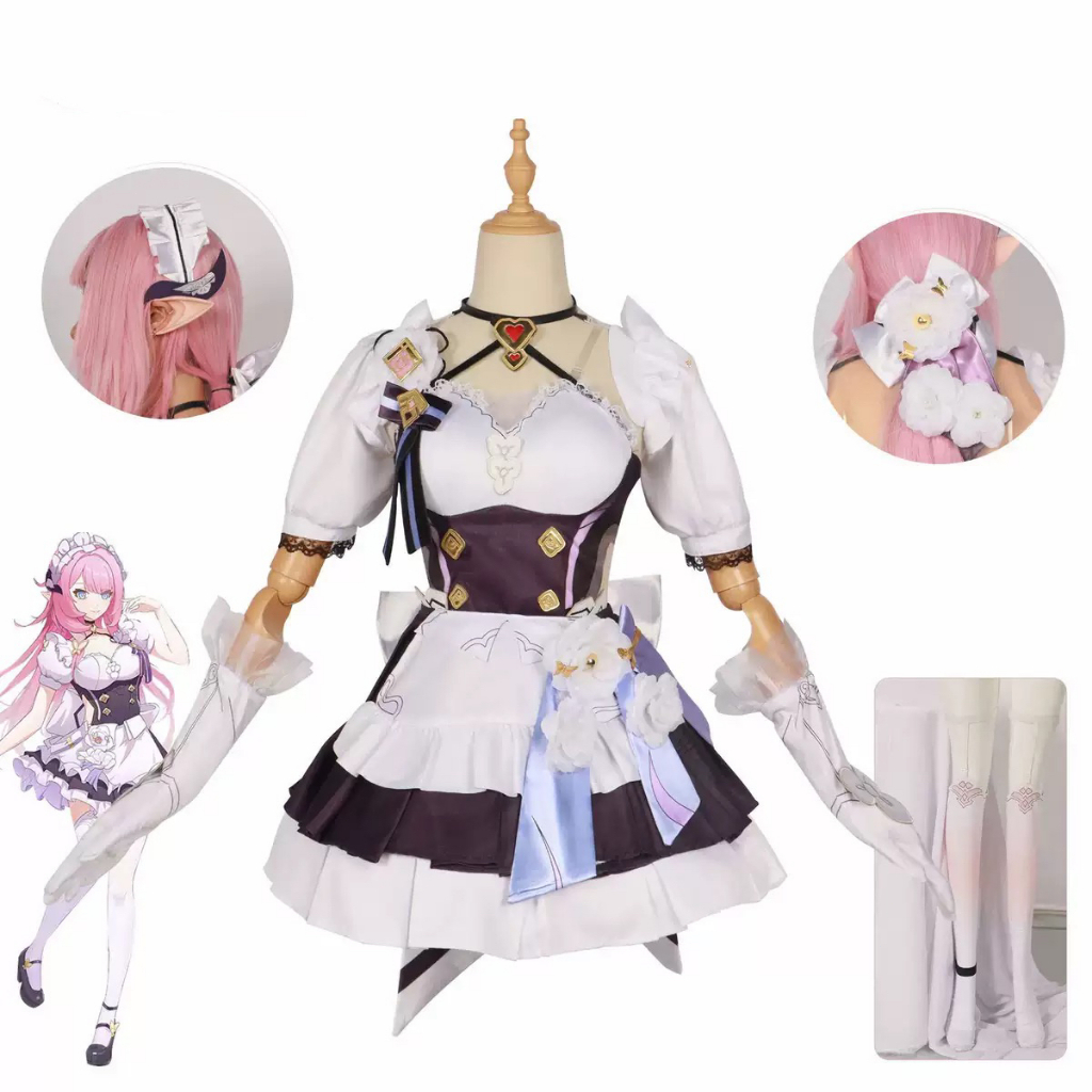 Elysia Cosplay Honkai Impact 3 Cosplay Costume Wig Shoes Girls Women Uniforms Maid Dress Halloween P