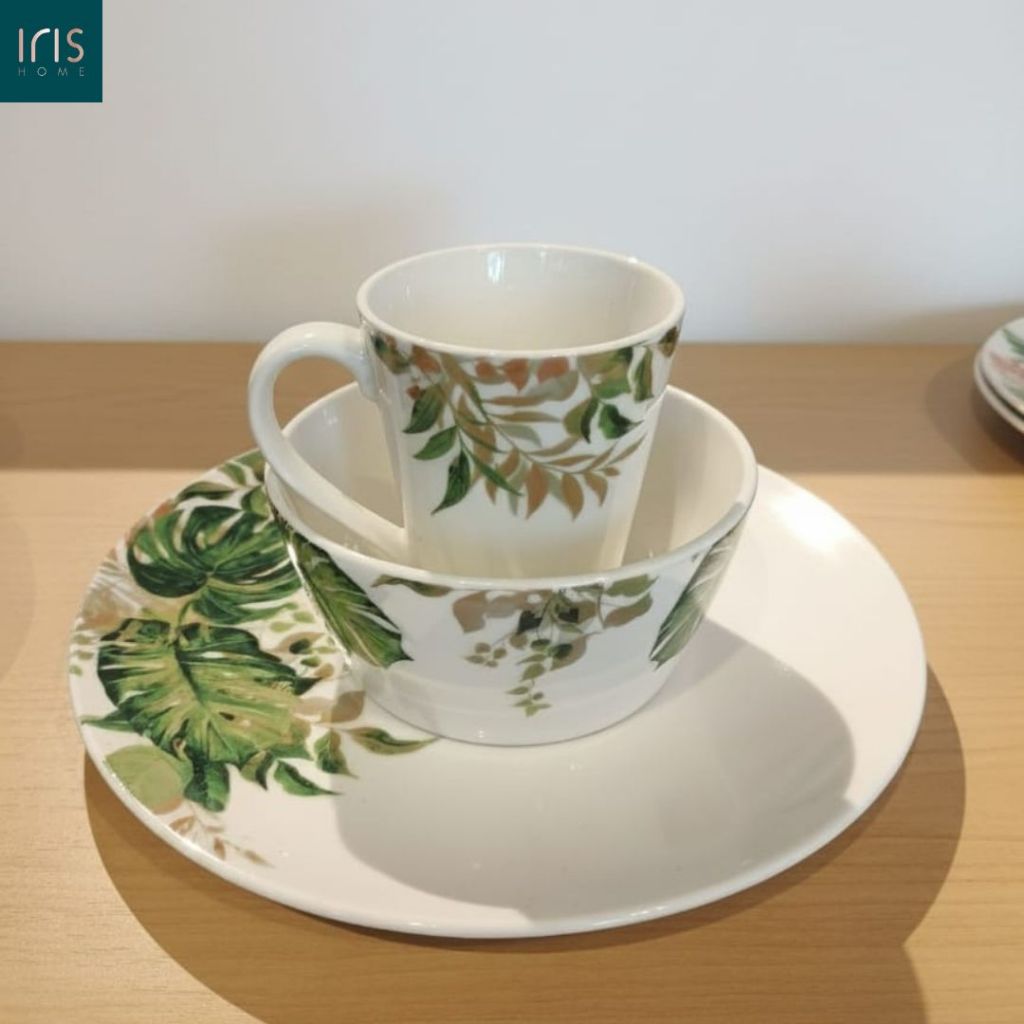 Set Monstera Piring Mangkok Gelas