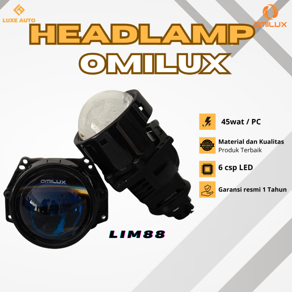 Bi-LED Lampu Mobil Motor OMILUX HX-2 Projector 3 inch PNP Sepasangm