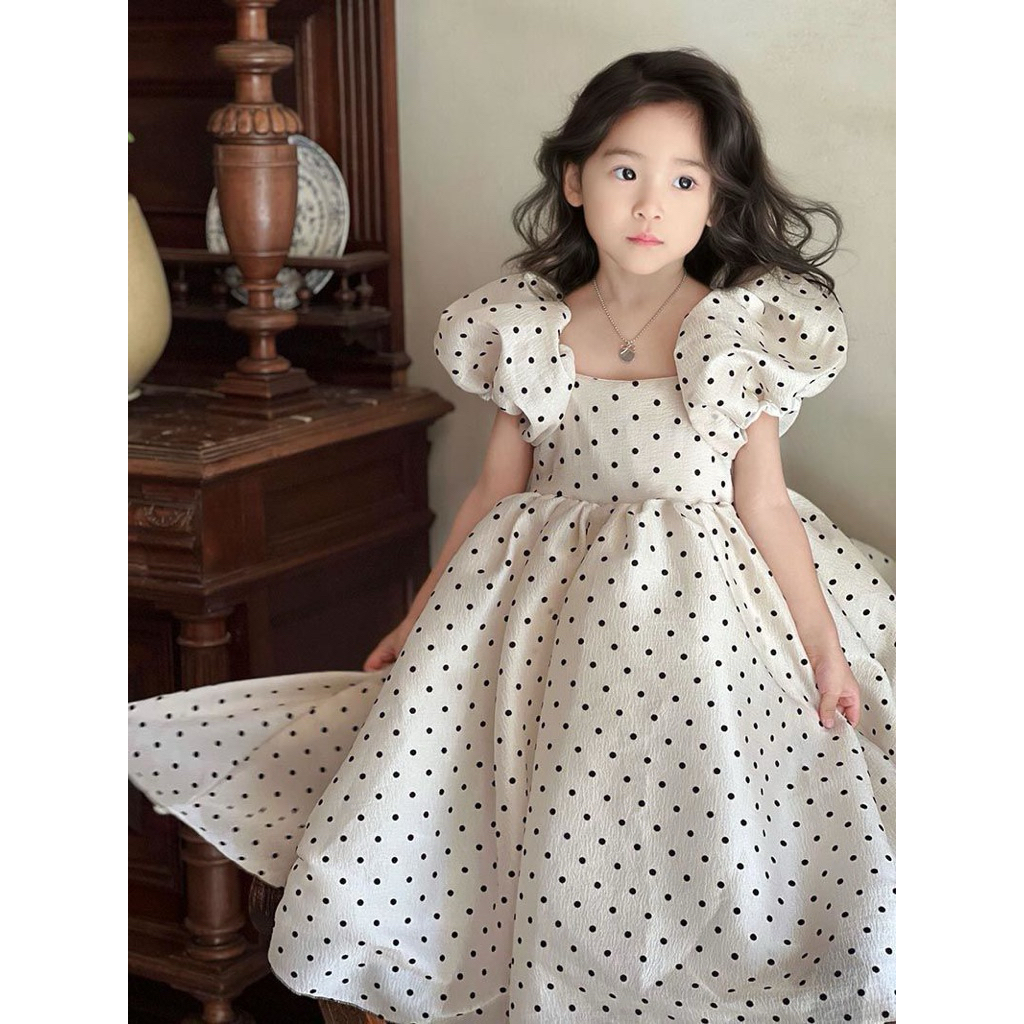(3-12 TAHUN) Dress Panjang Pesta Anak Perempuan Import | Dress Korea Anak Perempuan | Dress Polkadot