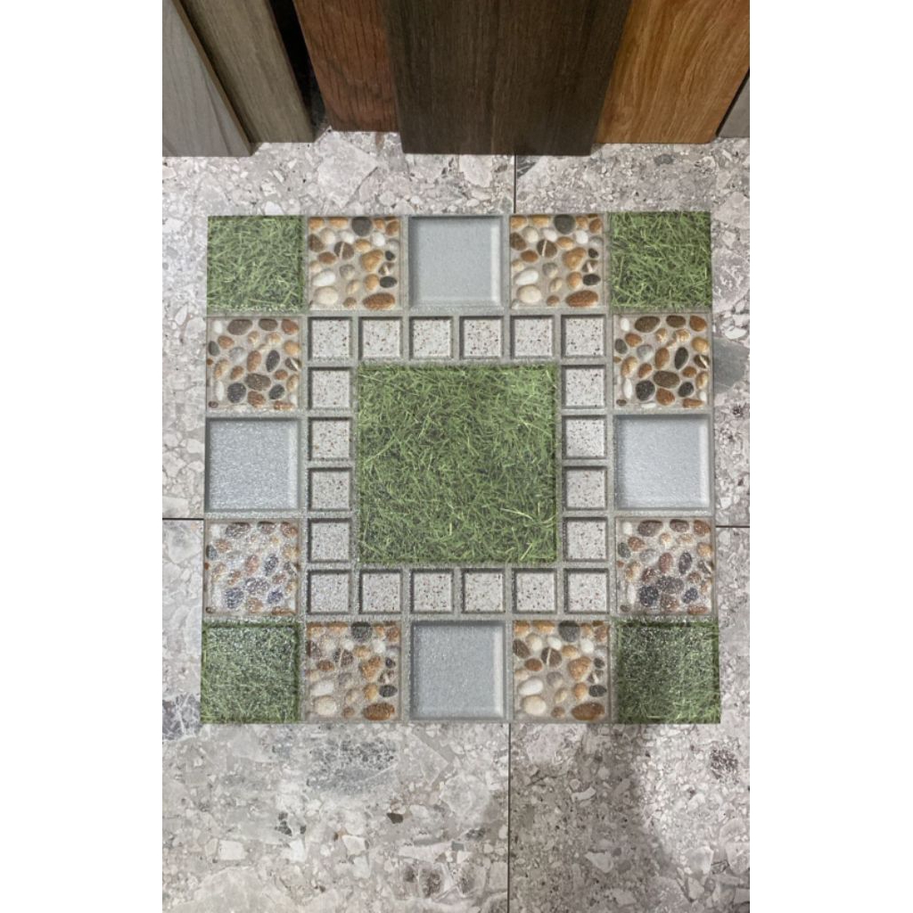 KERAMIK MERK ATHENA TIPE LAZARO MEDIUM GREEN UKURAN 40X40 PERMUKAAN TEKSTURE MATT KASAR MOTIF BATU R