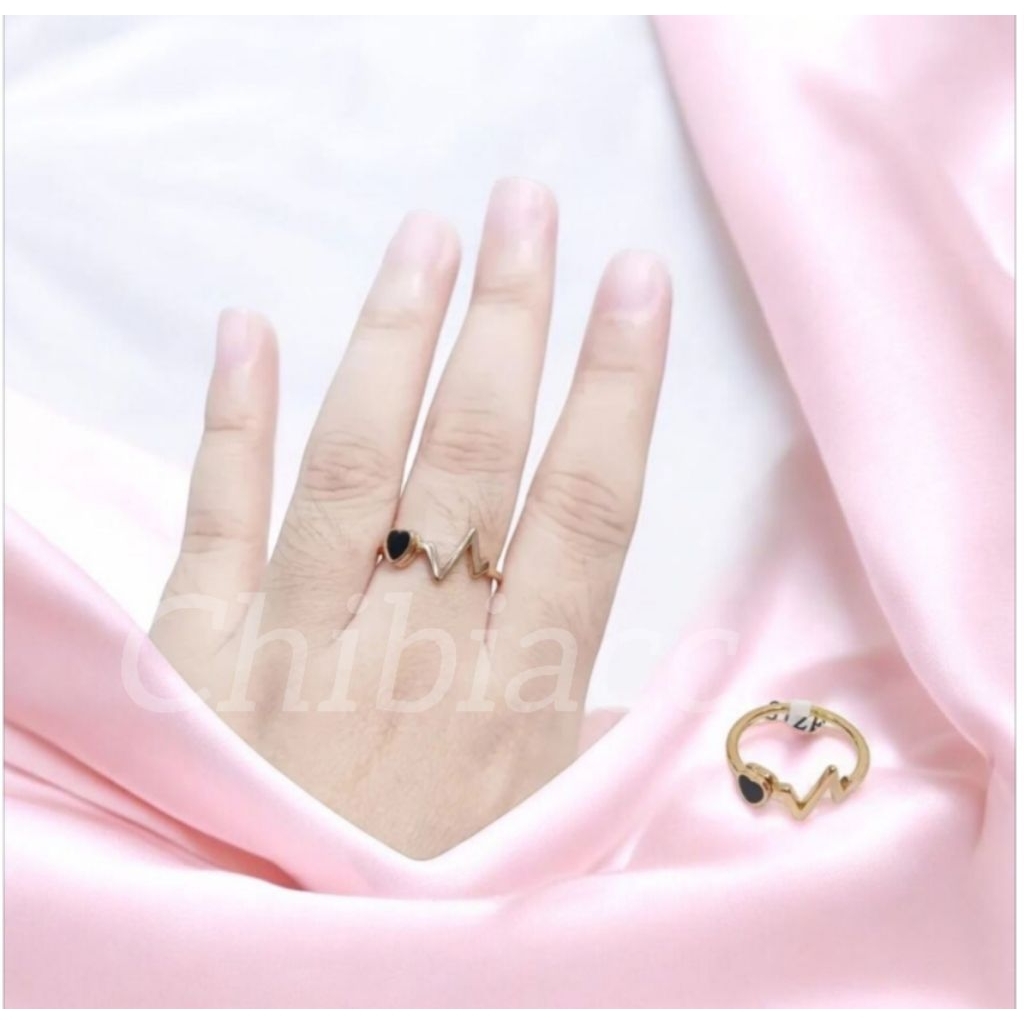 Cincin titanium rosegold tipis detak hati love hitam