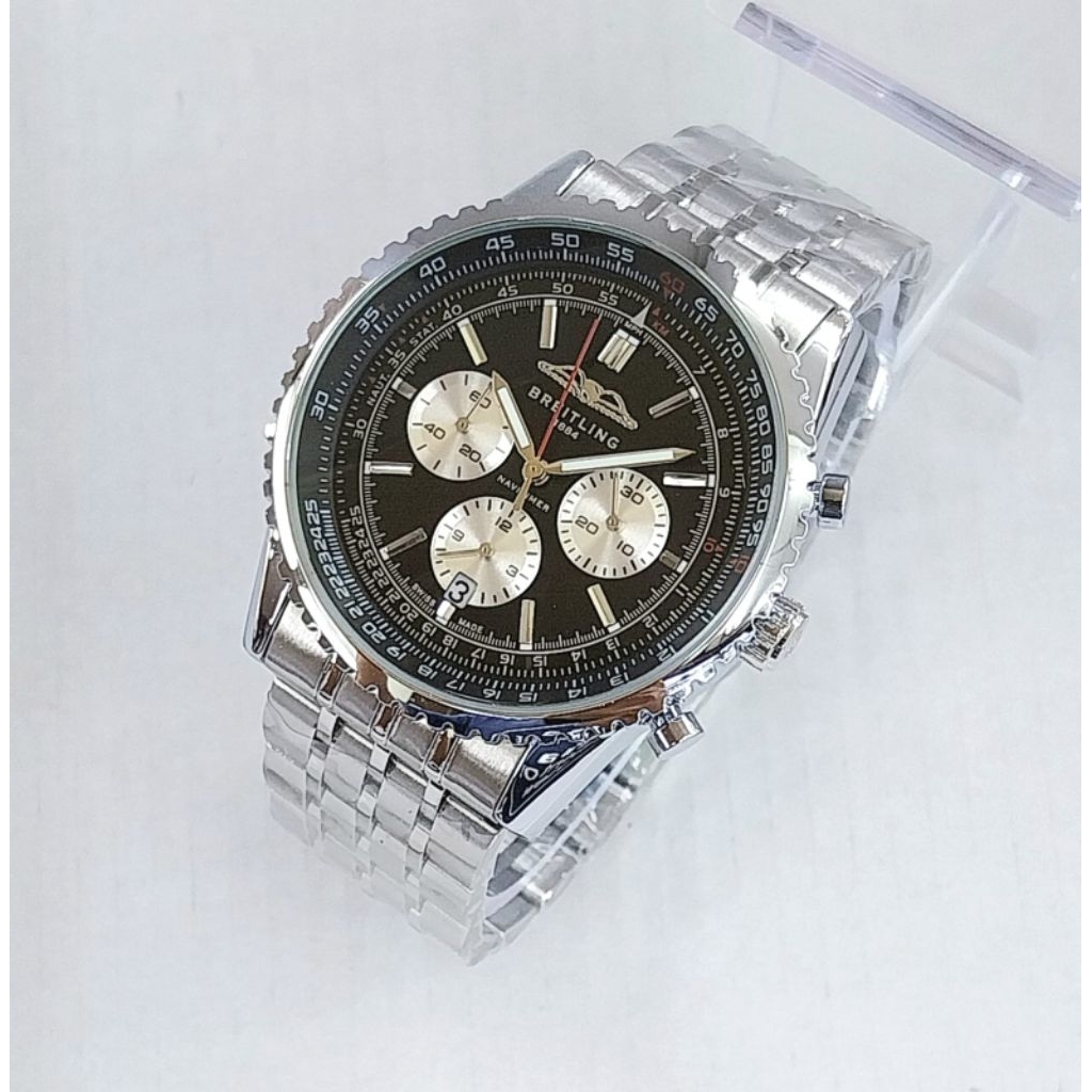 Jam Tangan Pria Breitling Navitimer Chronograph Stainless Steel Strap Premium Fashion Sport Elegan M