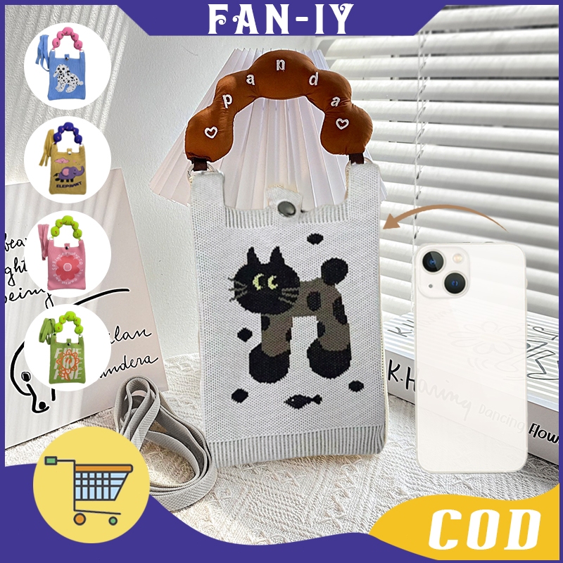 Tas Rajut HP Mini Pola Lucu Tas Selempang HP Wanita Tas Rajut HP Selempang Kekinian