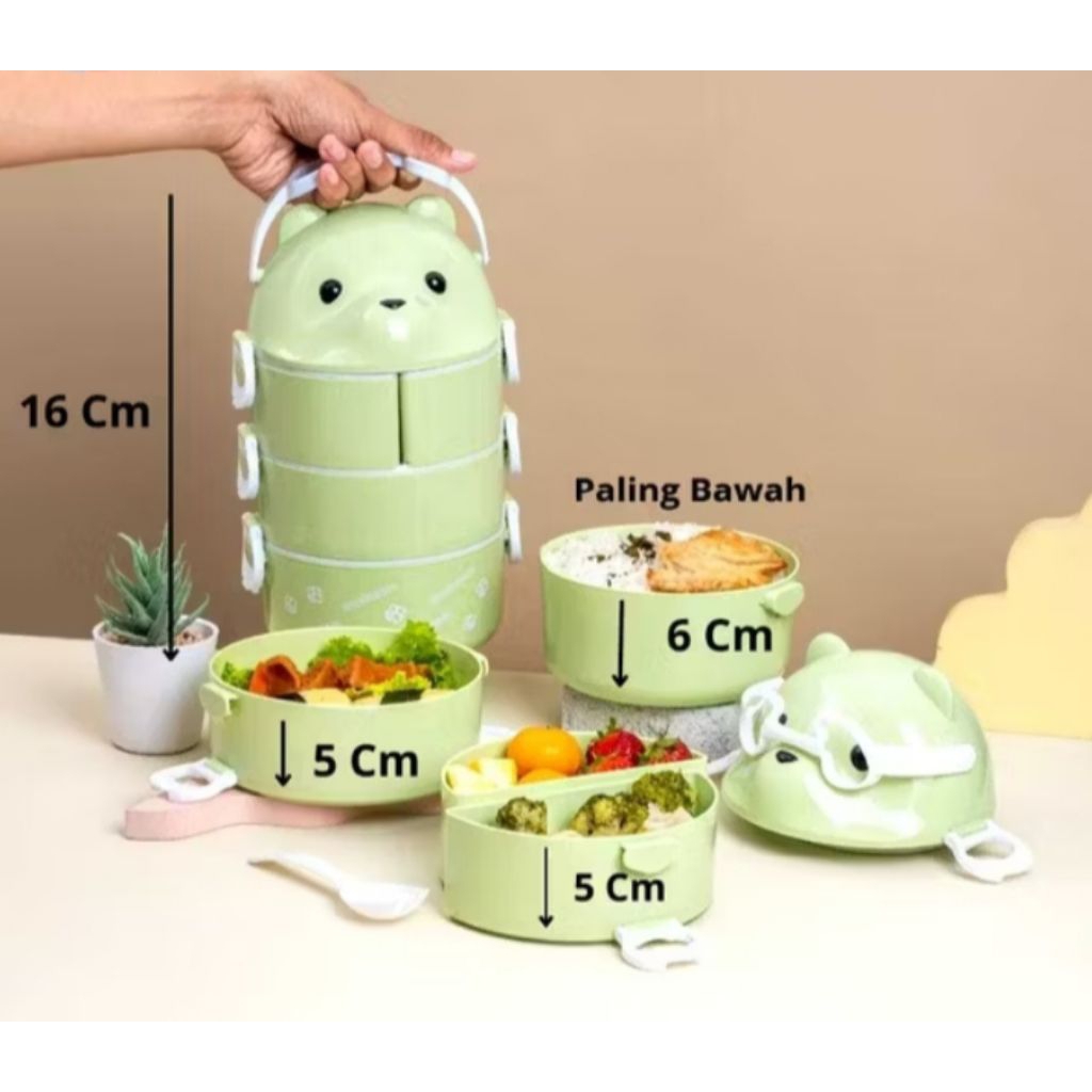 Rantang Panda Plastik Tebal Kotak Makan Bekal Susun Karakter lucu
