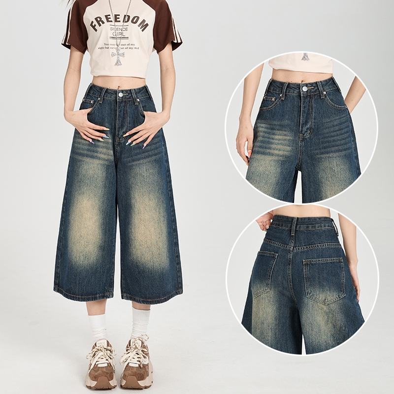 |kekinian.factory| Celana Jeans pendek Wanita 3/4 Retro Baggy pants Celana Jeans Terbaru Causual Hip