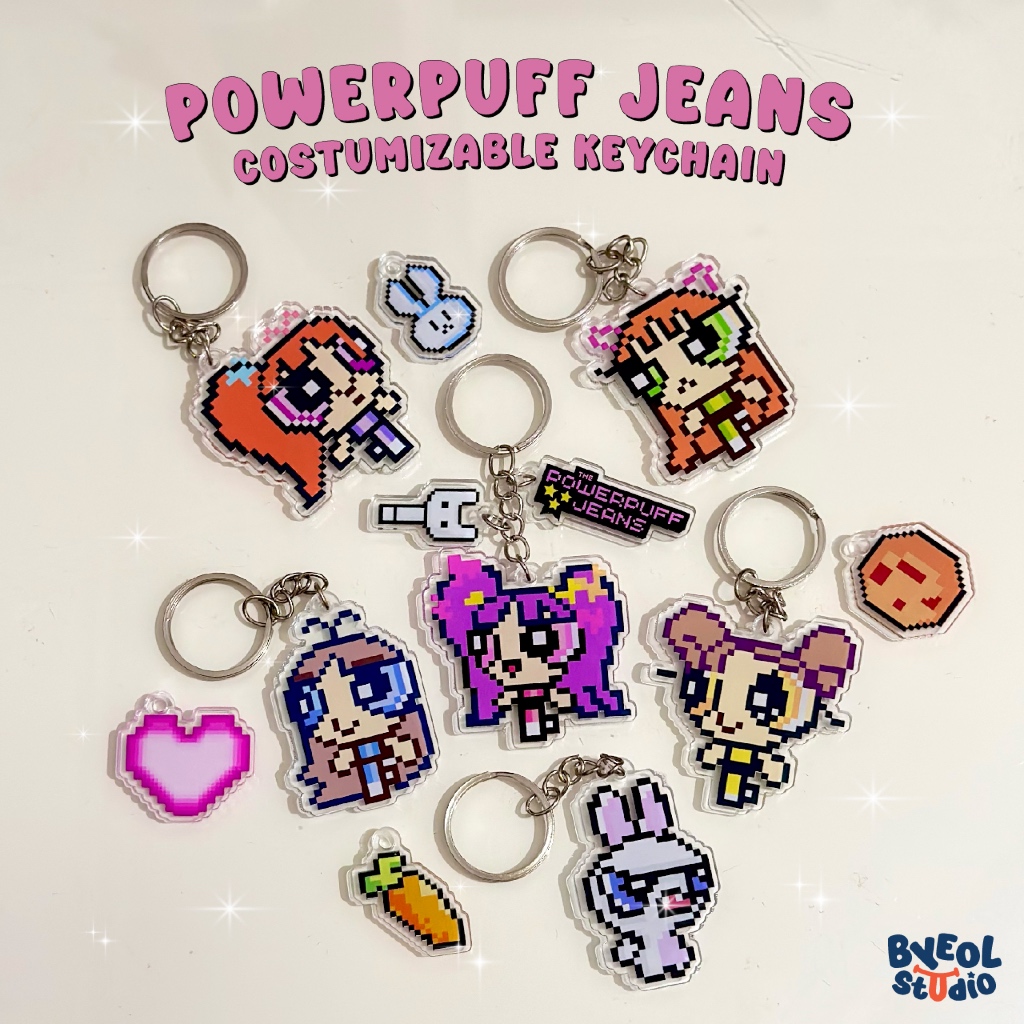 Powerpuff Jeans Customizable Keychain | Custom Gantungan Kunci Powerpuff Girls New Jeans