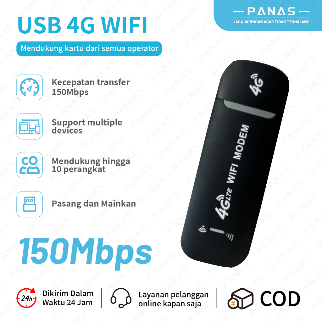 PANAS Modem WIFI USB 4G Dukungan Semua Operator Kartu SIM 150 Mbps Modem USB Mifi  Dukungan 10 Peran