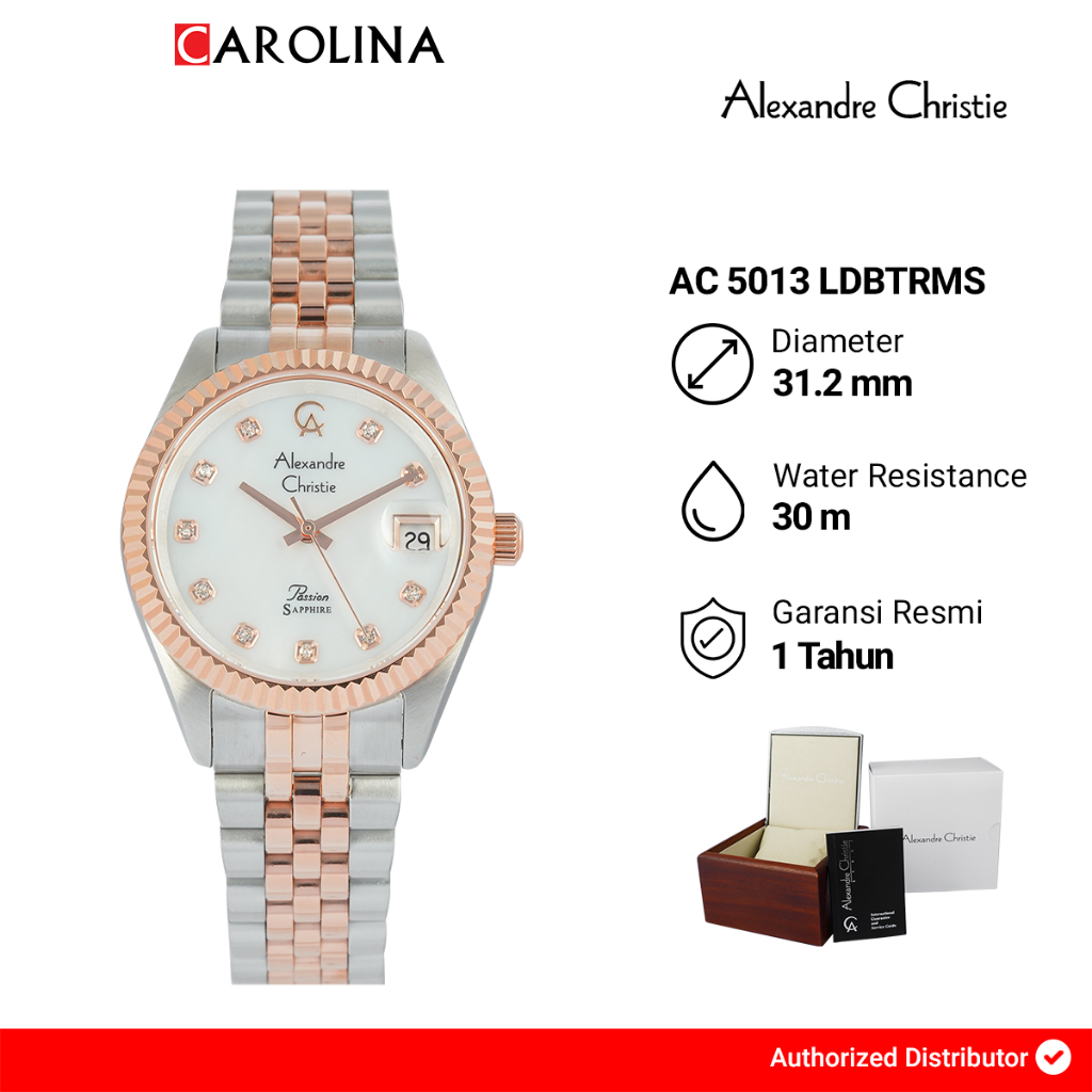 Jam Tangan Wanita Alexandre Christie Classic Steel AC 5013 LDBTRMS White MOP Dial Dual Tone Stainles