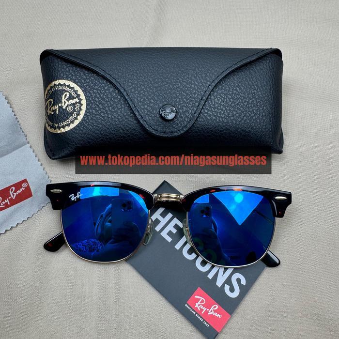 Kacamata Rayban Clubmaster Tortoise Lens Mirror Blue Second Original