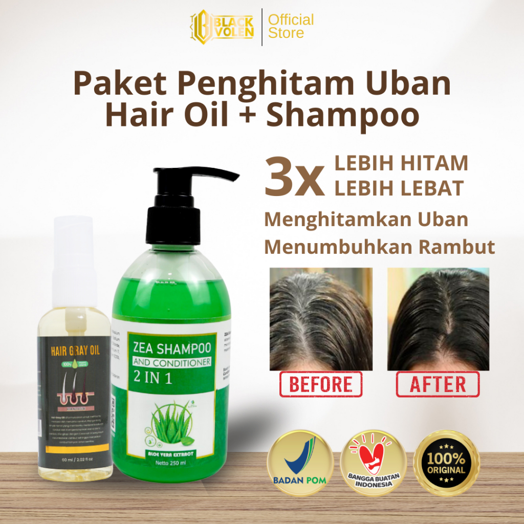 Paket Penghitam Uban | Obat Uban Permanen Alami Minyak Penghitam Rambut Uban & Penumbuh Rambut Alami