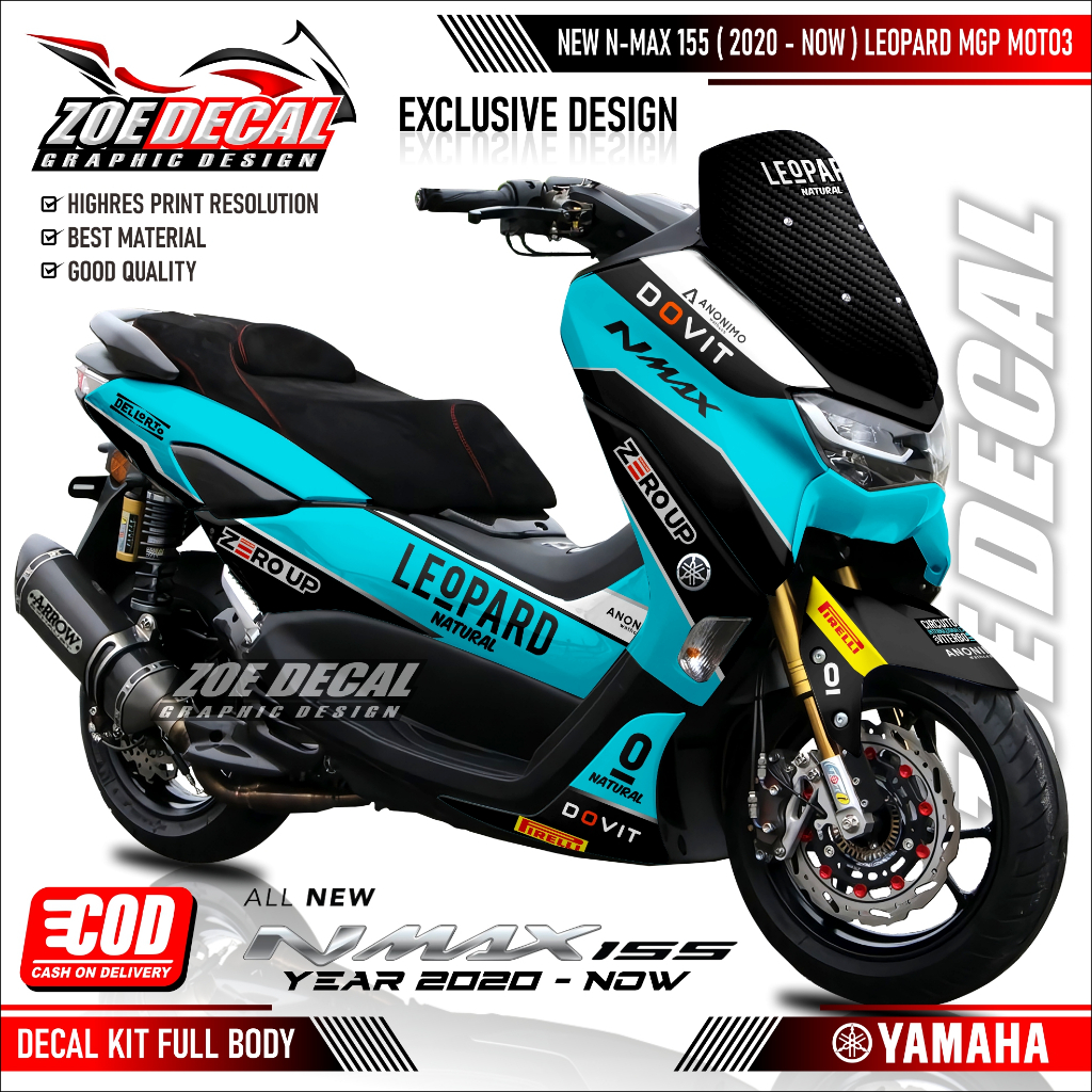 Terbaru Decal FULL BODY Yamaha New NMAX 155 Tahun 2020-2024  Motif/Livery Leopard Moto3 Motogp 2024