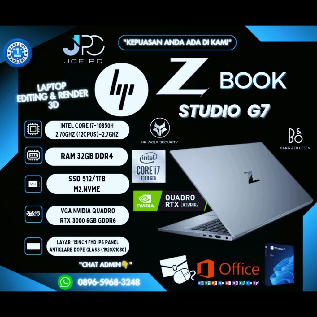 Laptop Workstation HP Zbook Studio G7 Intel Core i7 Gen 10th (10850H) RAM 32GB SSD 1TB VGA Nvidia Qu