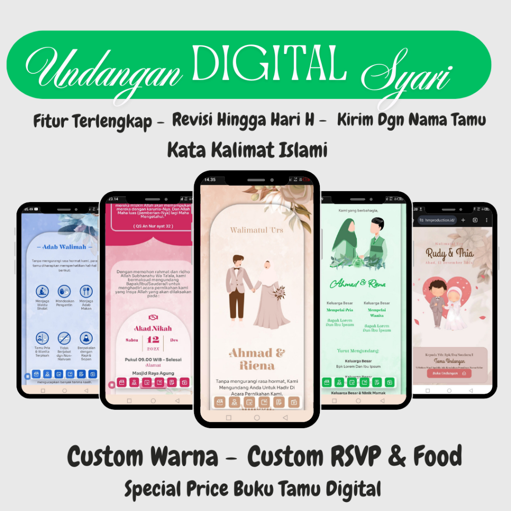 Undangan Digital Website Pernikahan Syari Full Kata & Kalimat Islami Web Tanpa Foto Syukuran Link Wa