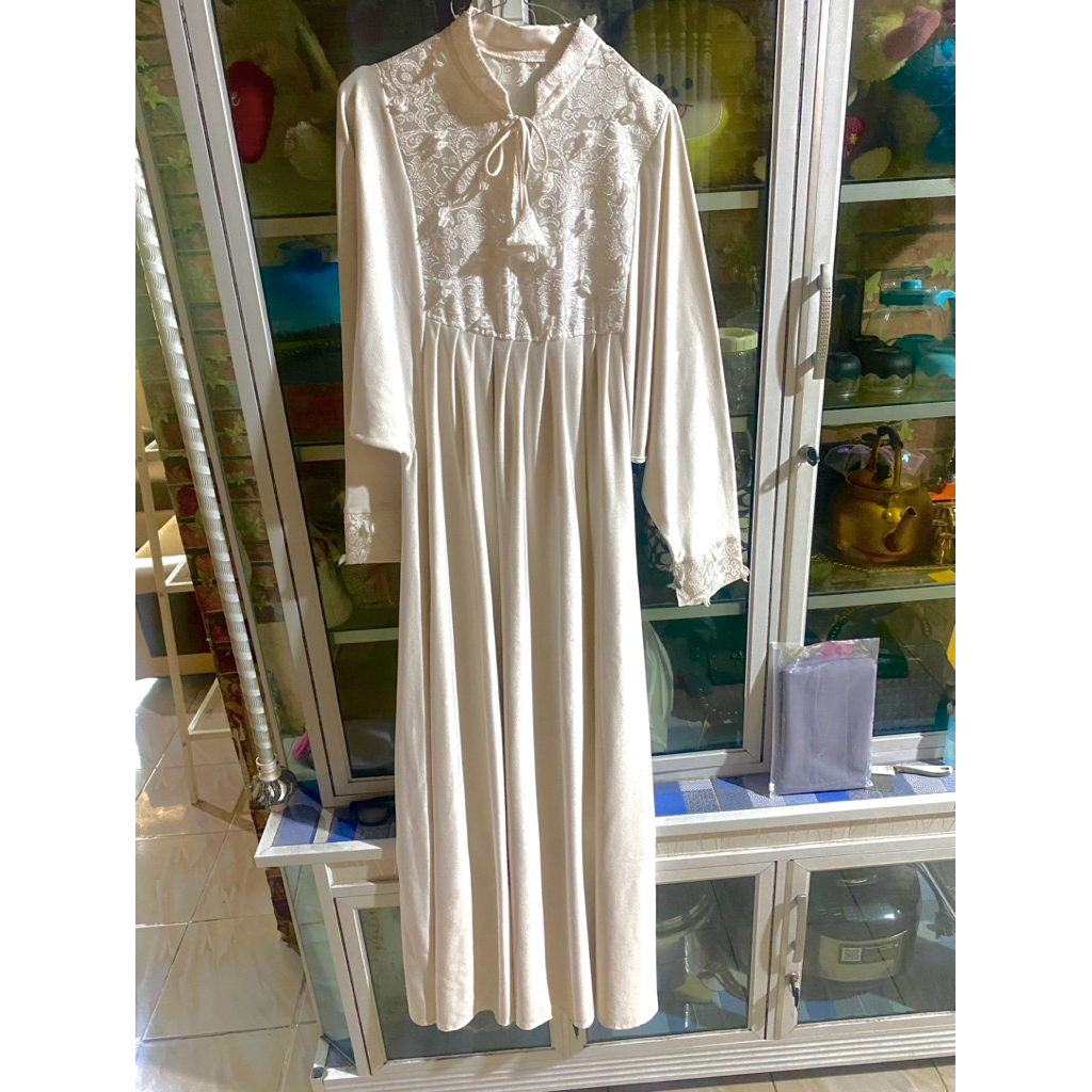 dress gamis kelelawar tali hidup warna putih