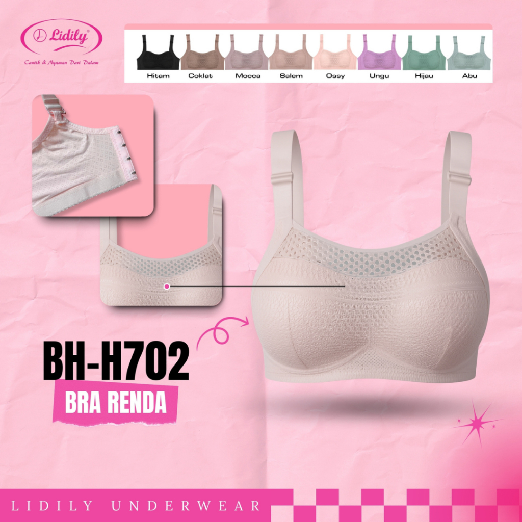 Lidily - BH Renda Tanpa Kawat Nyaman | Bra Kemben Full Brokat Cup Besar BH H702