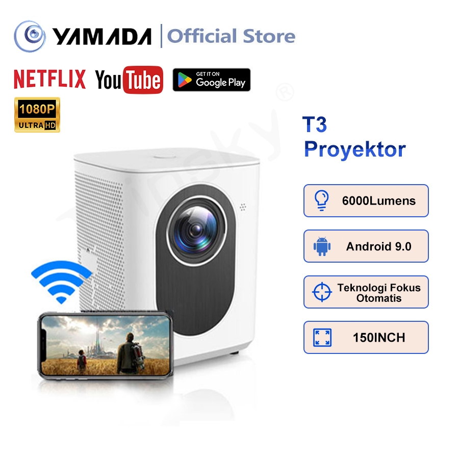 Proyektor Android T3 4K HD Mirror Android WiFi Bluetooth Smart Proyektor 6000 Lumens Proyektor Porta
