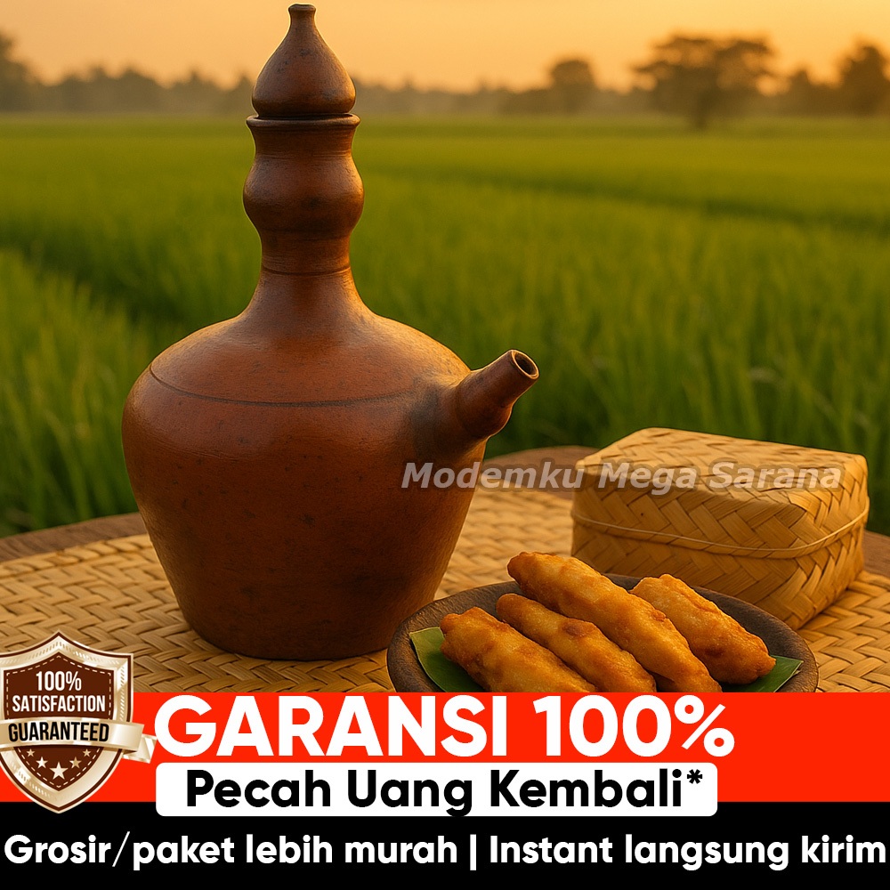 Gerabahku | Kendi Tanah Liat Air Minum Teko Gerabah Tradisional - 3 Liter - Labu Tanah Gogok Glogok 