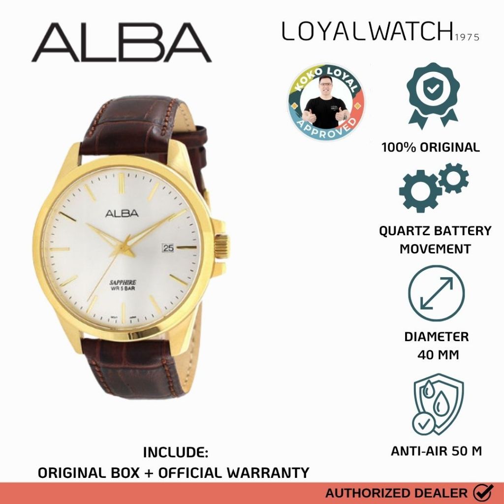 Jam Tangan Alba Sapphire Pria AS9J12 Gold Leather / Kulit Original Garansi Resmi