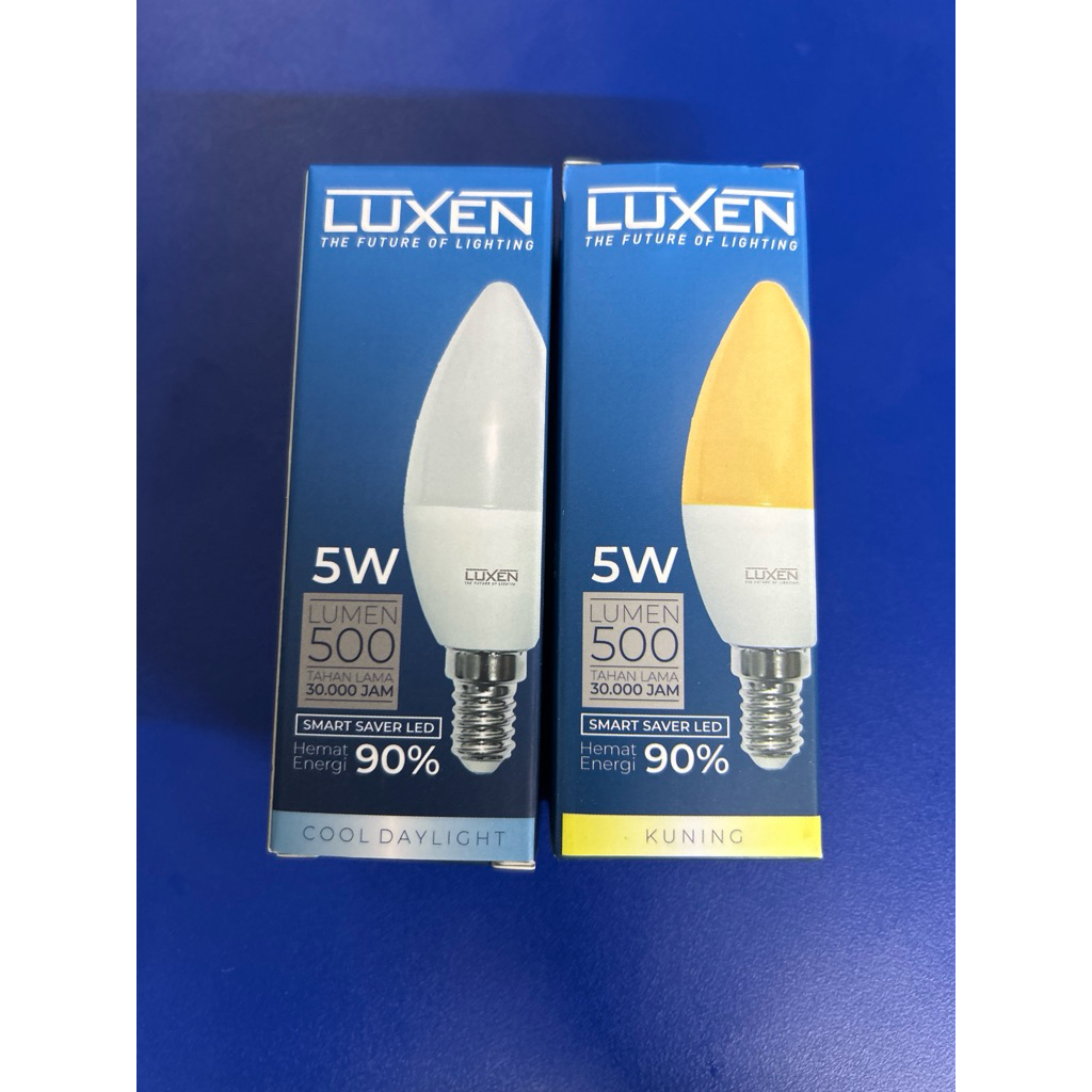 Luxen candle fiting e14 5W Cahaya putih kuning dan Naturalwhite Body susu