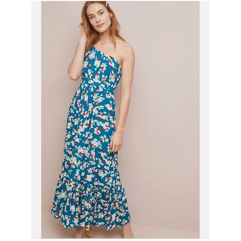 Anthropologie Bouquet One Shoulder Maxi Dress