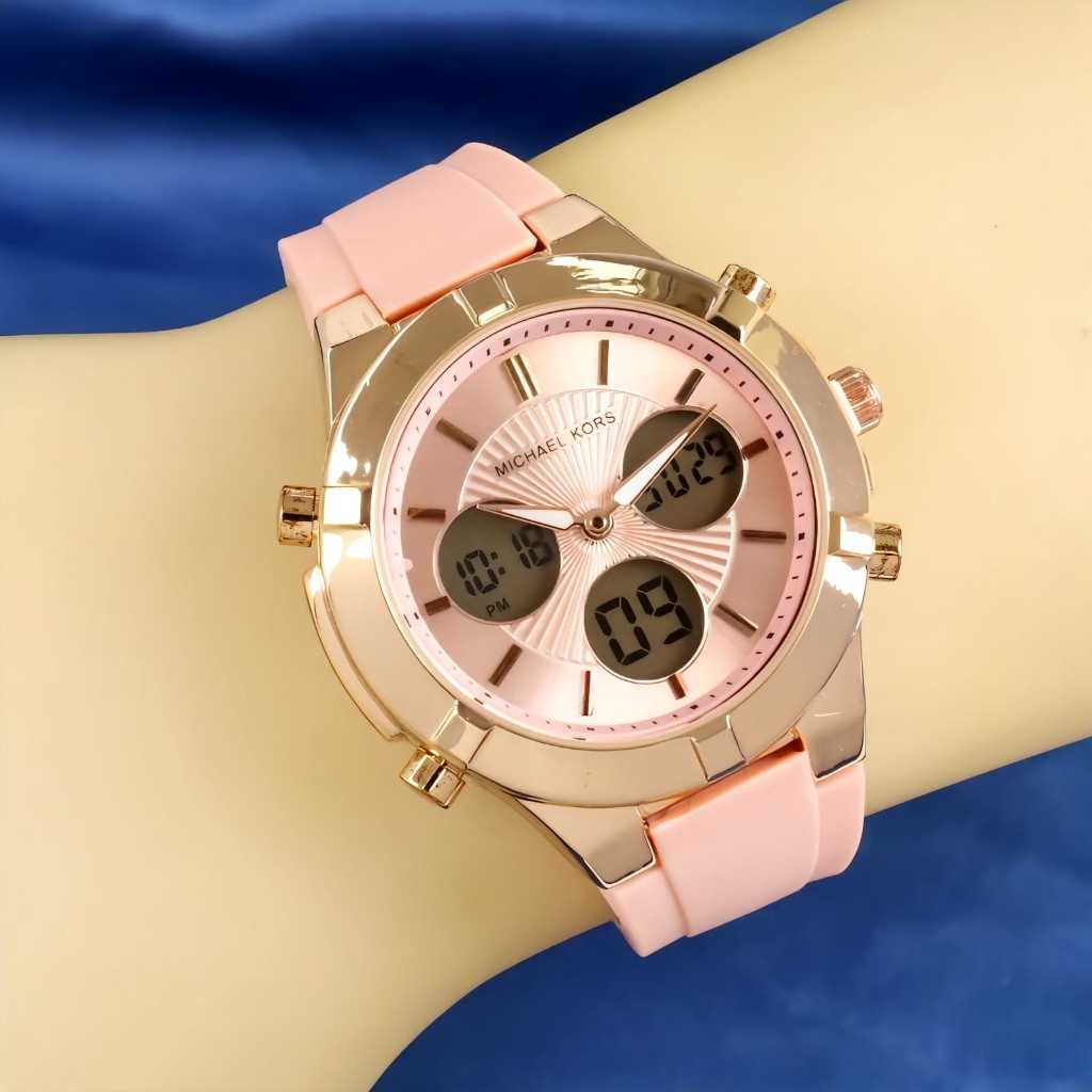 ( BISA COD ) jam tangan wanita MICHAEL KORS RUBBER DOUBLE TIME MNK-6376