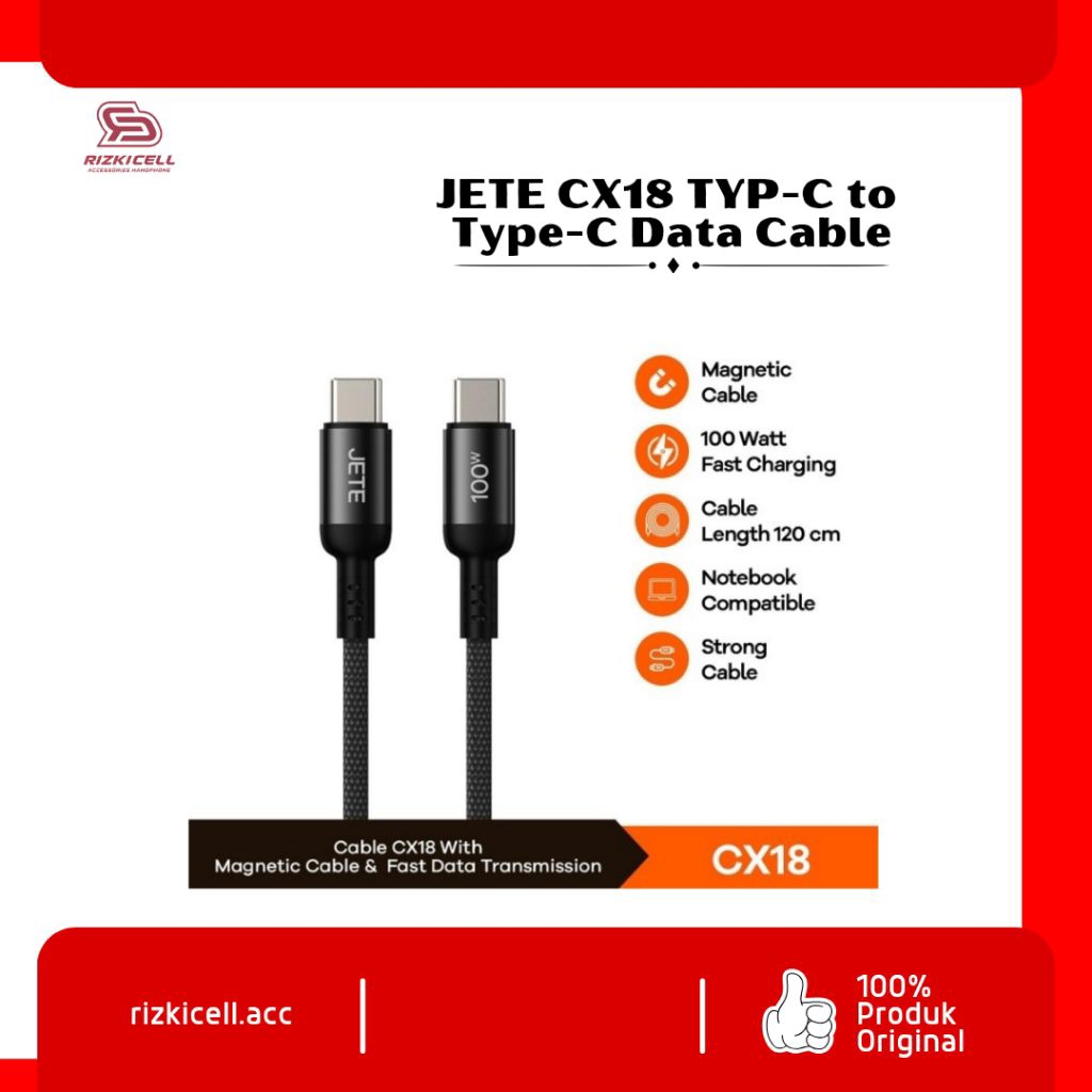 JETE Kabel Data Fastcharging 100W Magnetic CX18 Type-C to Type-C Data Cable