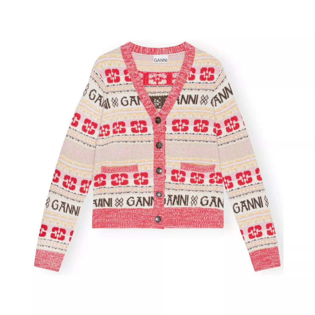 Logo Wool Mix Cardigan Red Multicolor