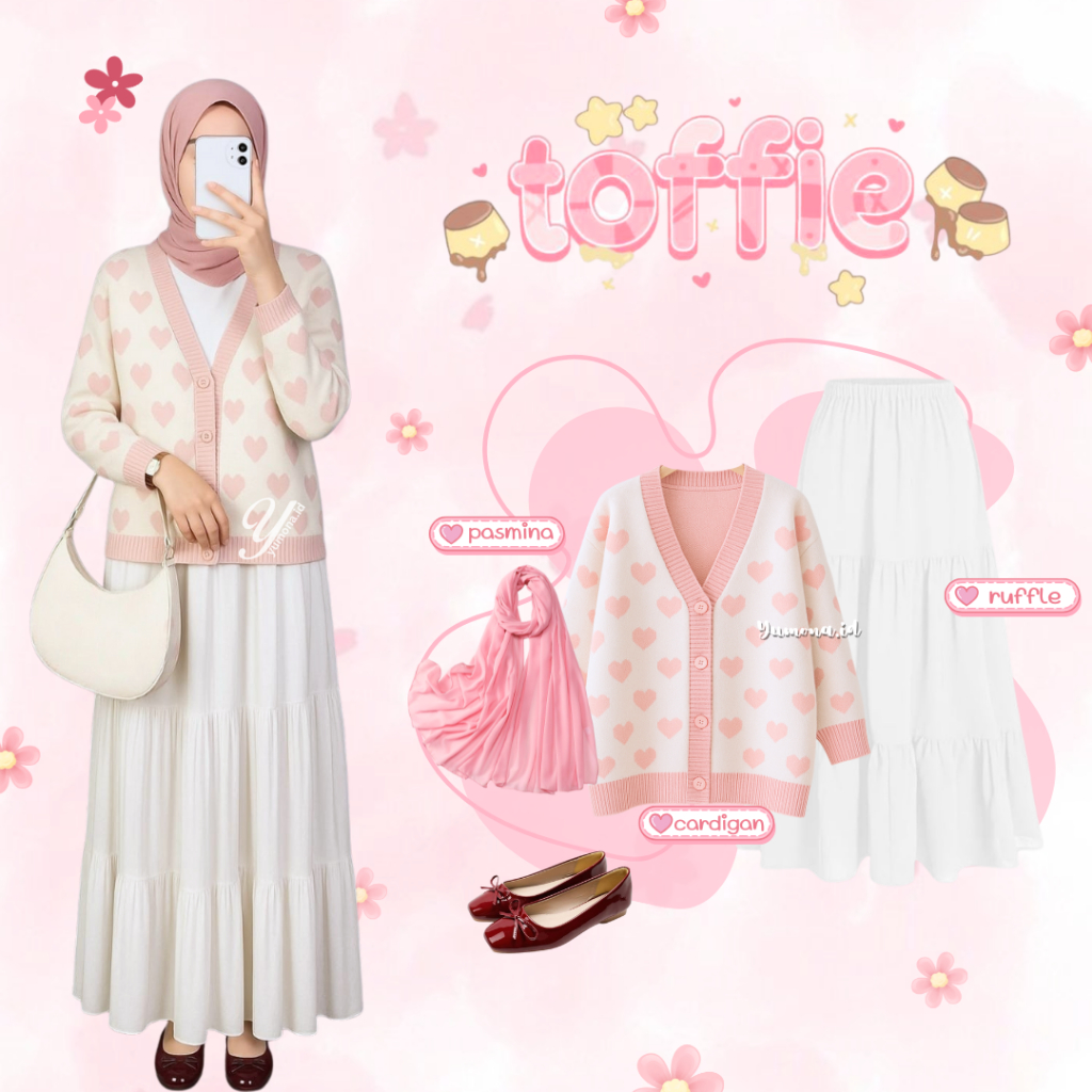 Toffie Setelan Baju Wanita Rajut Kekinian (Cardigan, Rok, Hijab, Celana) Oneset OOTD Wanita - Z95