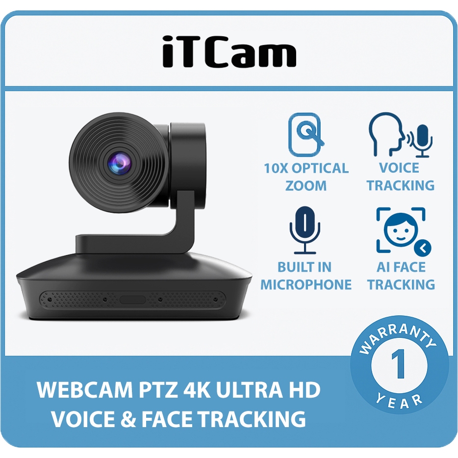 iTCam Webcam PTZ 4K Ultra HD Voice Tracking & Face Tracking with 10x Zoom Include Microphone
