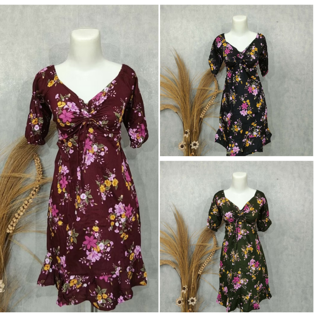 BUSUI - Dress Bali Model Sabrina Tangan Bali Rayon Adem (Pilih Motif) Fashion Wanita Kekinian Viral 