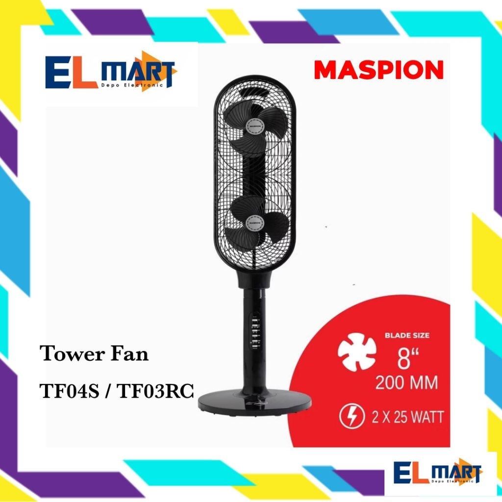 Maspion Tower Fan Kipas Angin Tower 8 inch x2 TF 04S 03RC Remote TF04S TF03RC