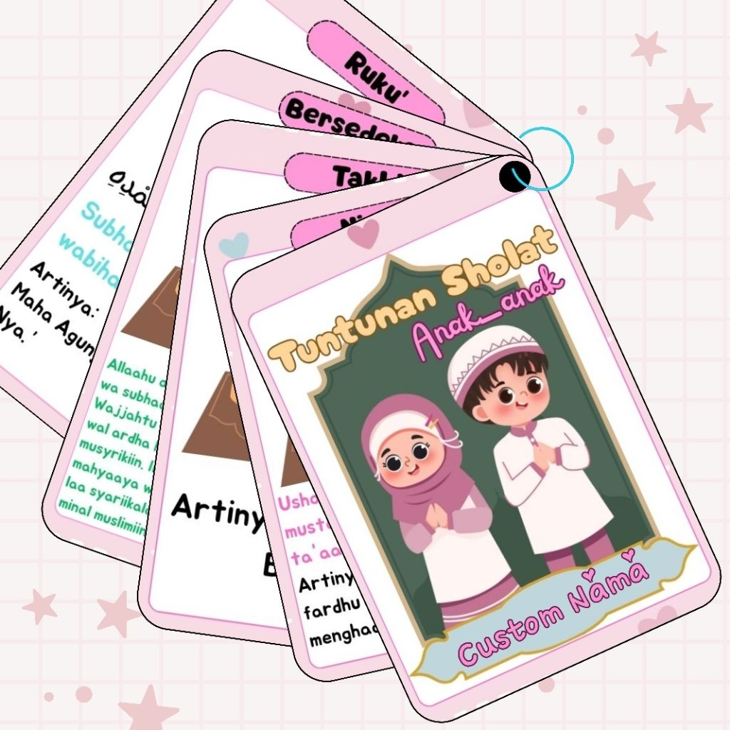 FLASHCARD ISLAMI ANAK TUNTUNAN SHOLAT BISA CUSTOM NAMA LENGKAP DENGAN HURUF ARAB, LATIN, DAN ARTINYA