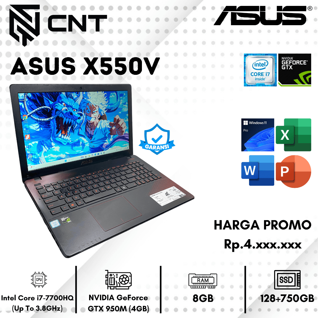Laptop Gaming Asus X550V CORE I7-7th NVIDIA GeForce GTX 950M (8/128/750GB) DUAL DISK