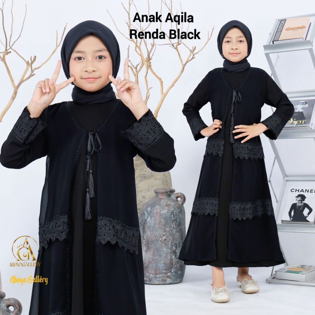 Gallery Abaya Anak Aqila Renda Black Gamis Syari Hitam Jetblack Bordir Turkey Muslimah Cantik Turki 