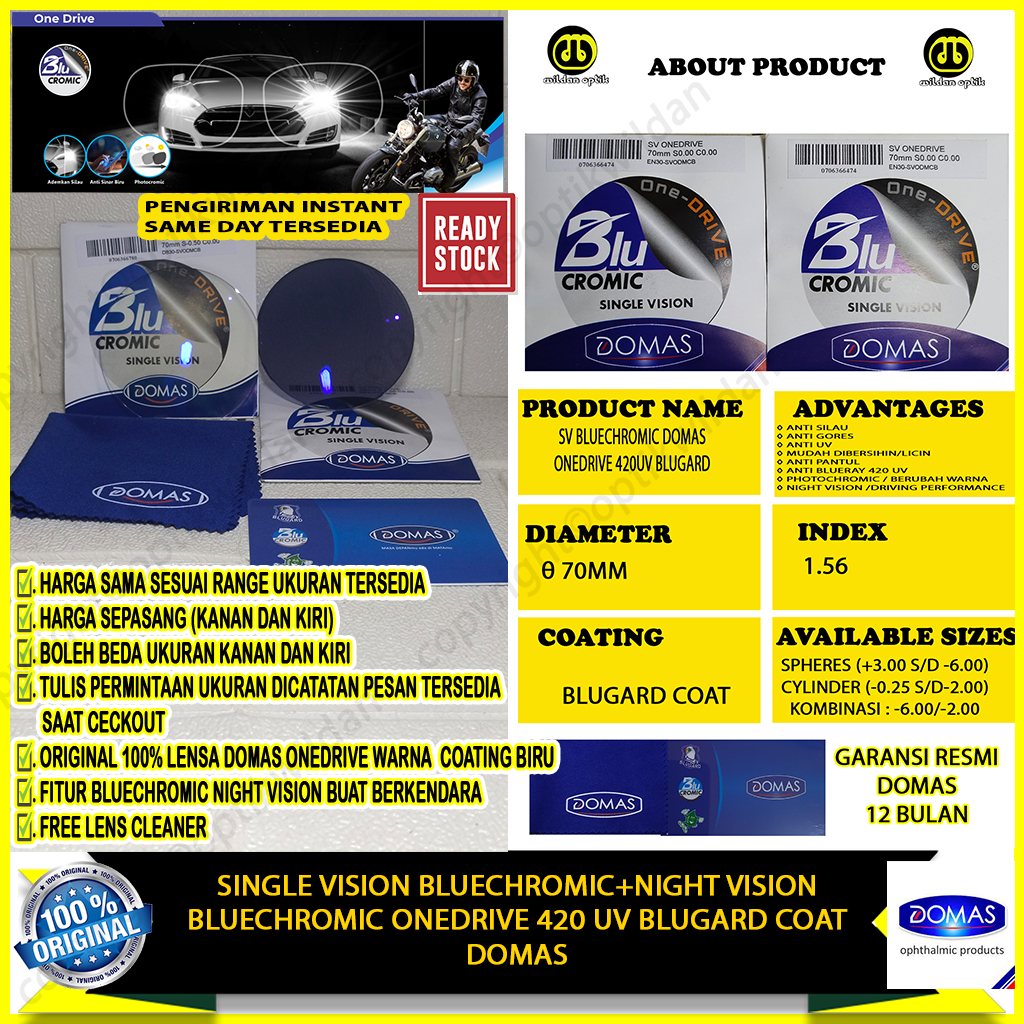 Domas Onedrive Single Vision Bluechromic Onedrive UV 420 Blugard Coat Domas Original Ready Stock