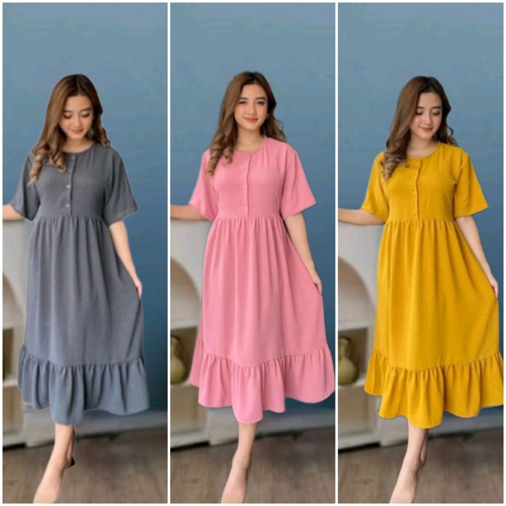 ( BISA PILIH WARNA ) Paket Daster 100 dapat 3 pcs nadira dress remaja wanita crinkle airflow busui