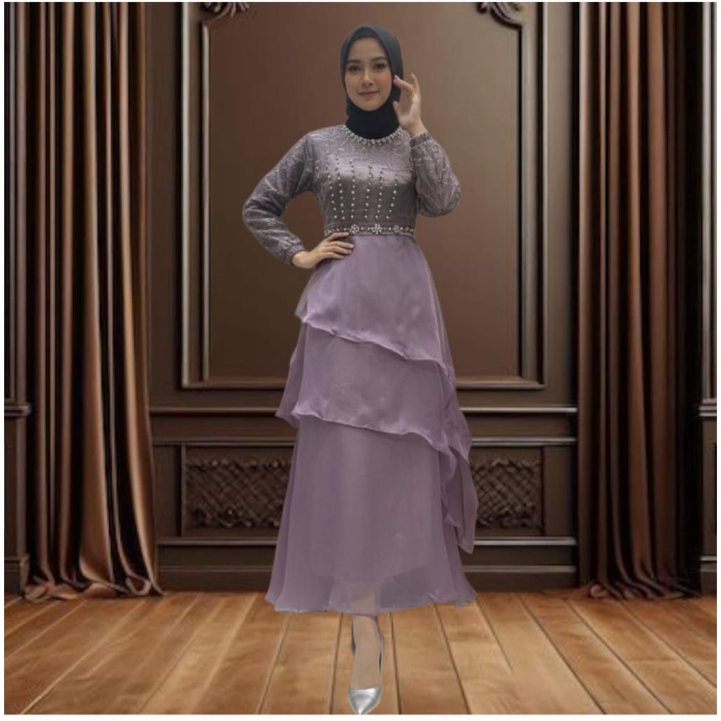 GAMIS DRESS LIDYA LD110cm bahan tille bordir mix organza