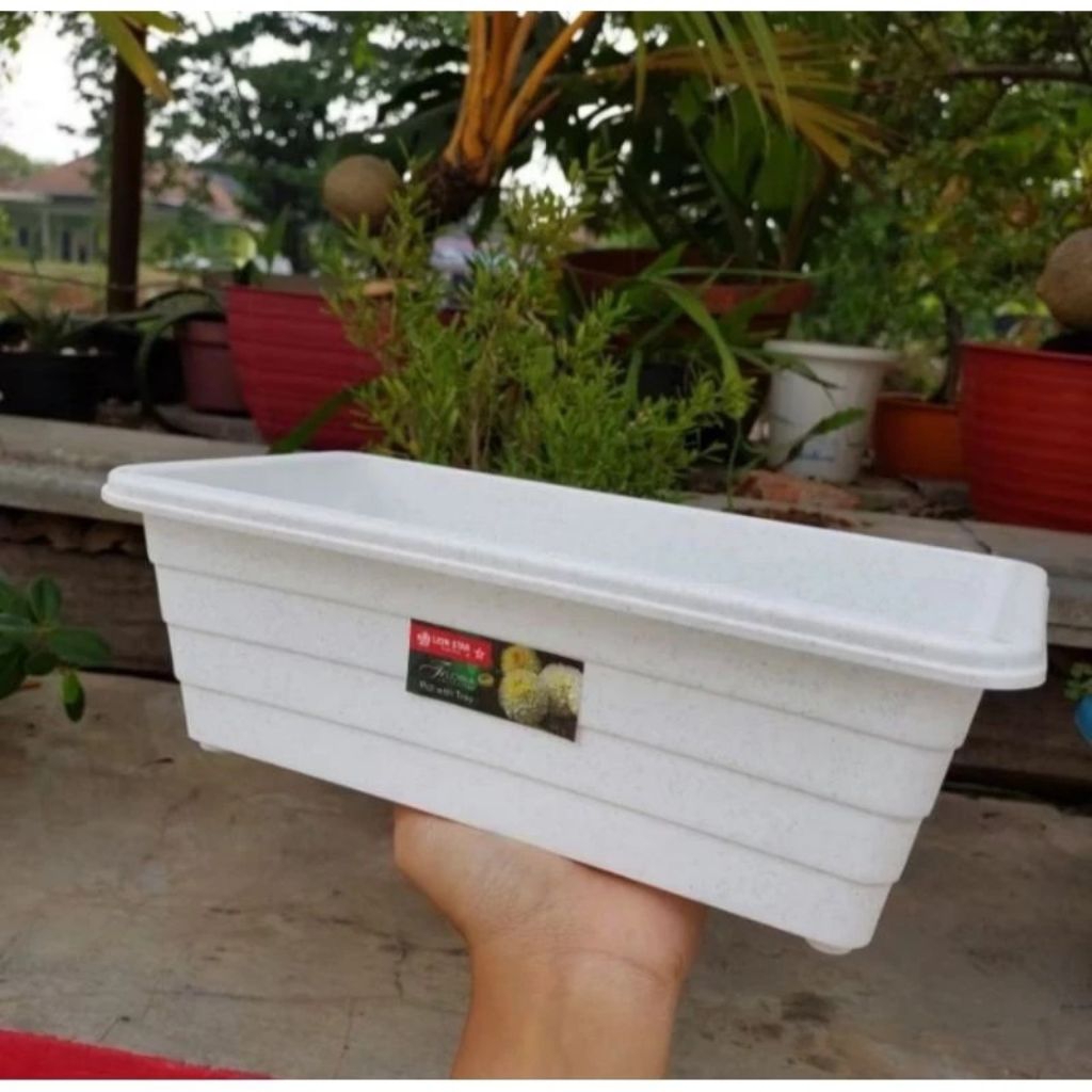 Pot bunga kotak segi panjang & tatakan putih, Pot Lion Star Trivetto S, Pot murah