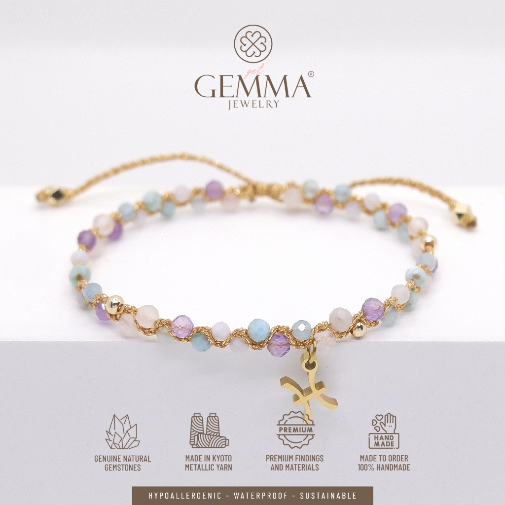 Gemma Jewelry - Pisces Celestial Bracelet | Gemstones & Stainless Steel PVD | Gelang Batu Alam Asli 