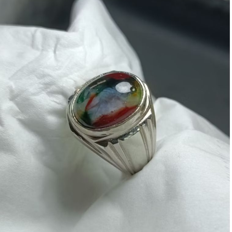 cincin batu akik Garut panca warna 3D super antik sz 7/8