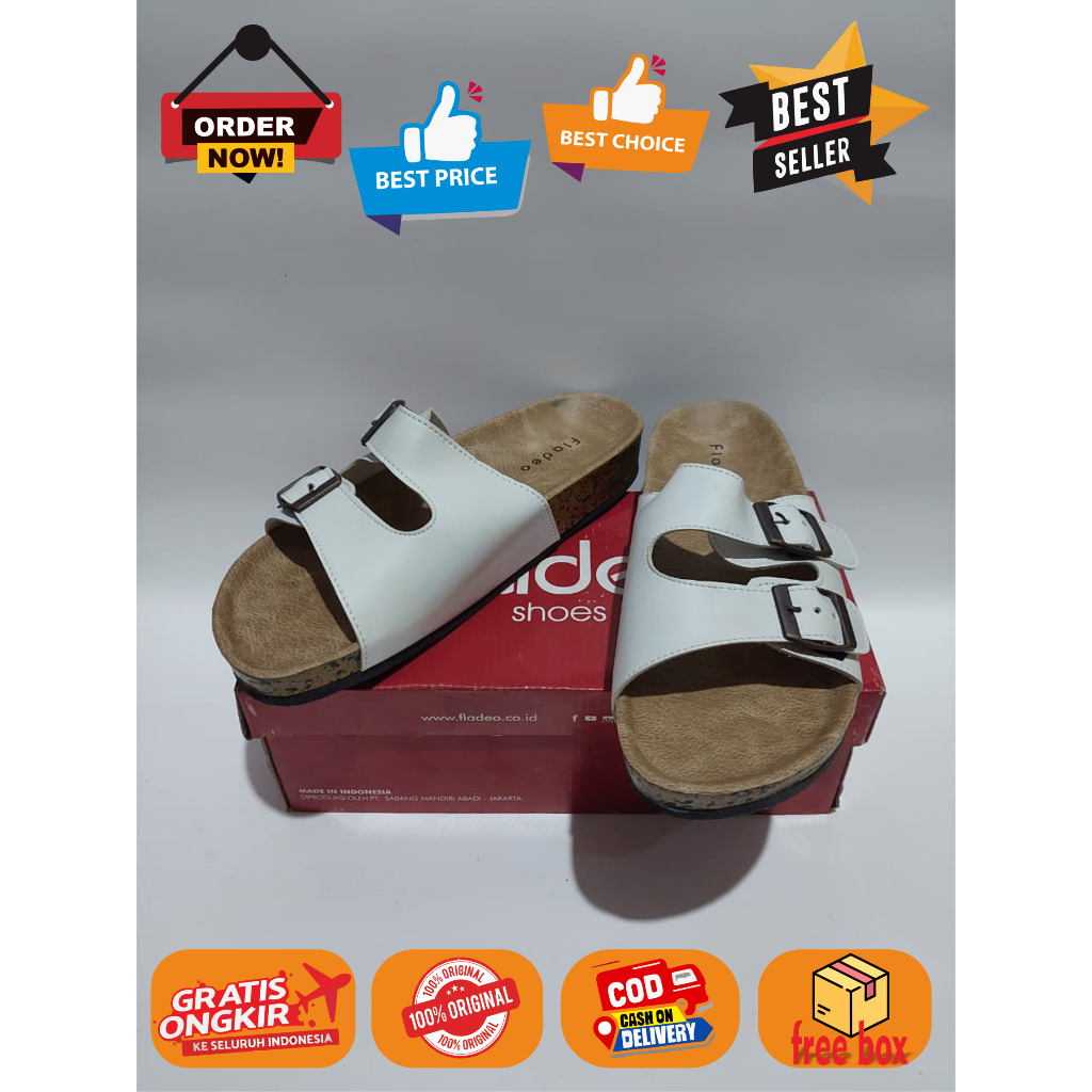 Sandal Wanita Kulit Warna Putih Fladeo