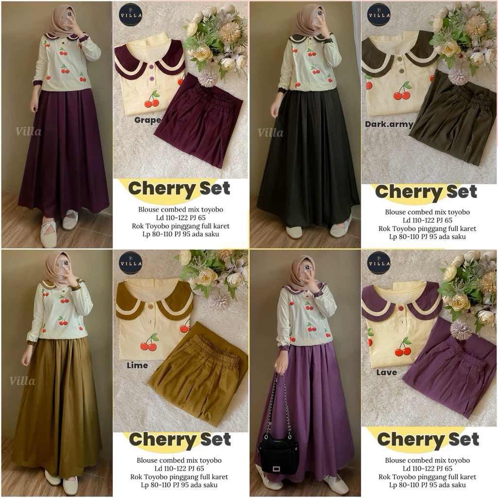 CHERRY NADIA TIANI ETNIK ONE SET BY VILLA | omeset setrok setelan tunik midi dan rok