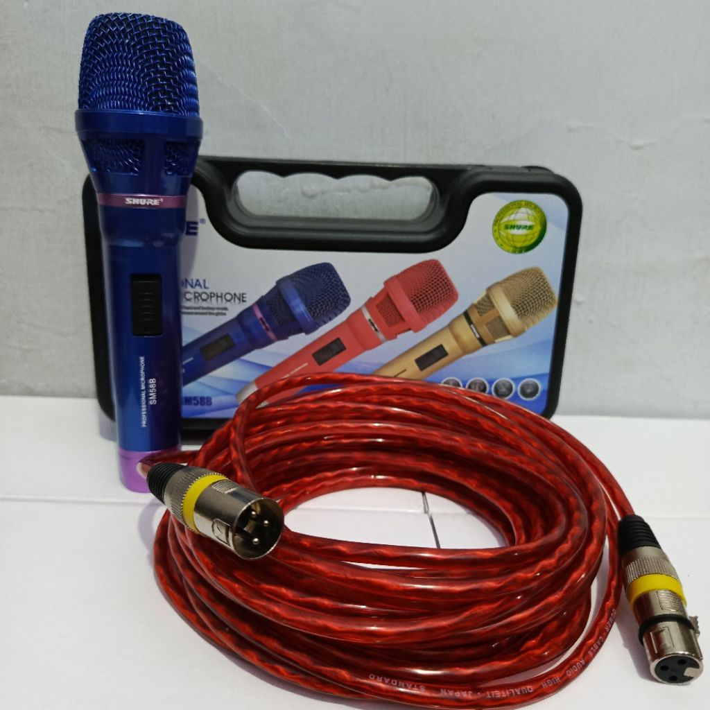 KABEL 10 METER, MIKROFON SHURE SM 58, LENGKAP KOPER, MIK VOCAL PEKKA DAN JERNIH