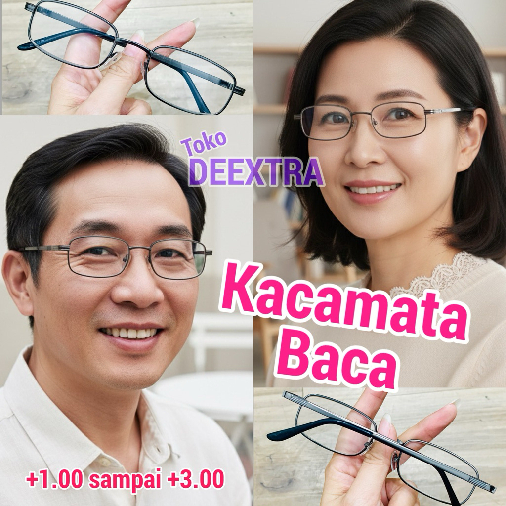 Kacamata baca pria wanita persegi panjang +100 sampai +300