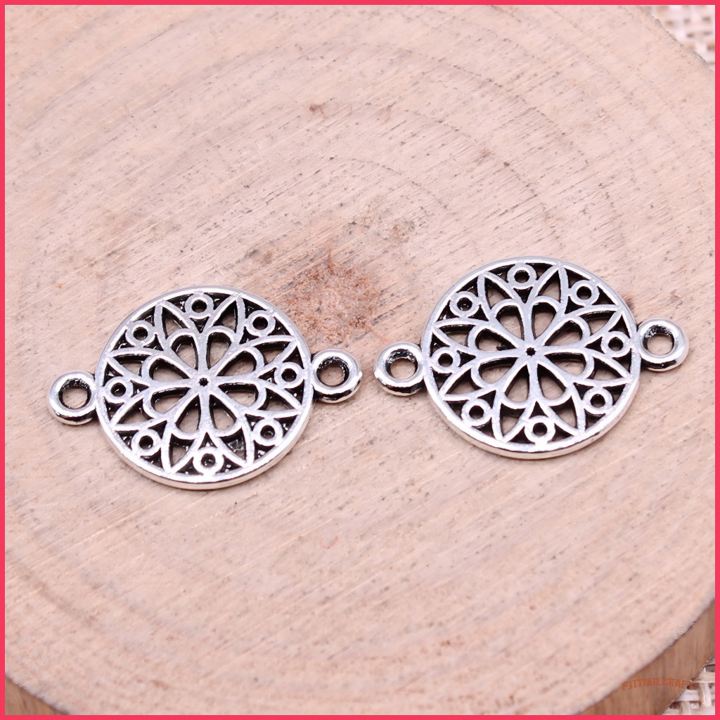 Liontin konektor Mandala Flower Charm Aksesoris DIY Vintage Lubang Ganda