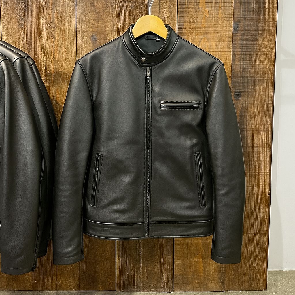 jaket kulit pria asli domba model slim fit polos - leather jacket original