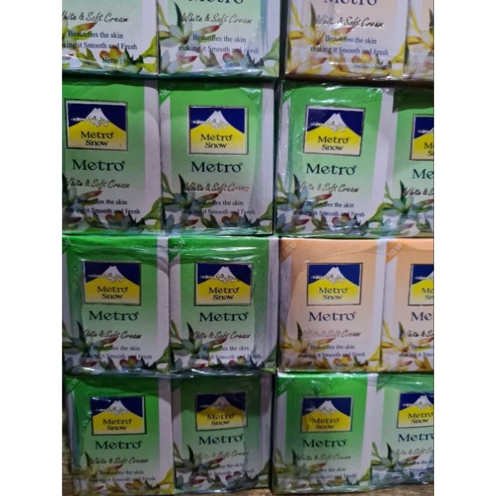 (6 Pcs) Cream Metro Snow Kotak Besar 60 GR Kulit Halus Segar Metro Snow White & Soft Cream Besar / M