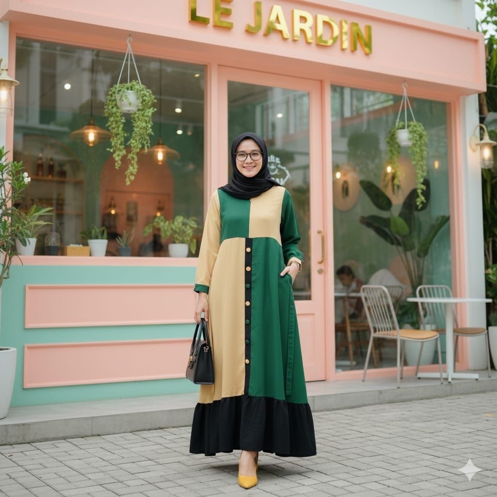 Gamis 3 Warna (Hitam/Hijau Botol/Kuning)