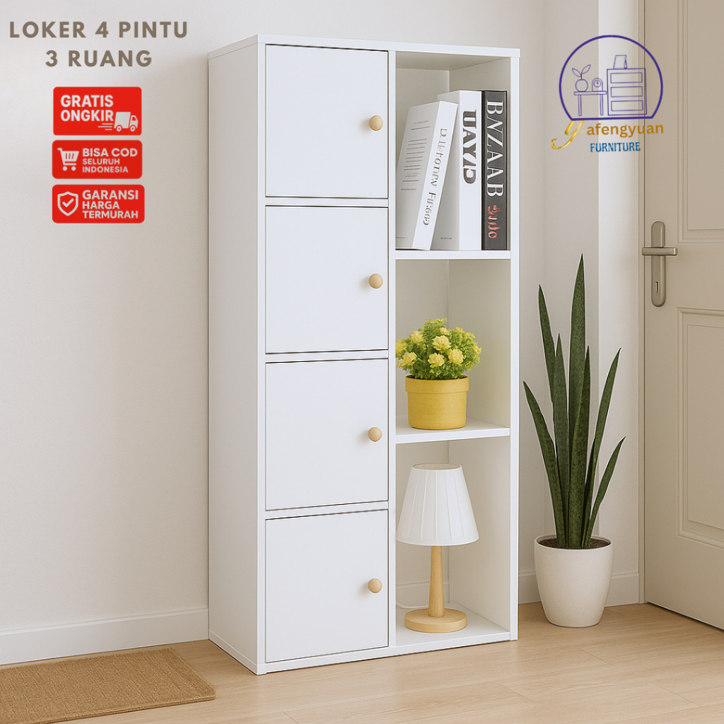 Loker 4 Pintu 3 Ruang - Rak Loker Susun Minimalis - Loker Dinding Kamar Tidur - Rak Buku Minimalis -